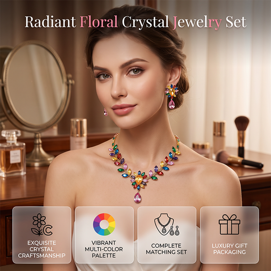 🌈 50% DE RÉDUCTION ! 📿 Ensemble Collier Floral Cristallin – Alliage – Cristaux Micro-Pavés & Couleurs Vives for Femme