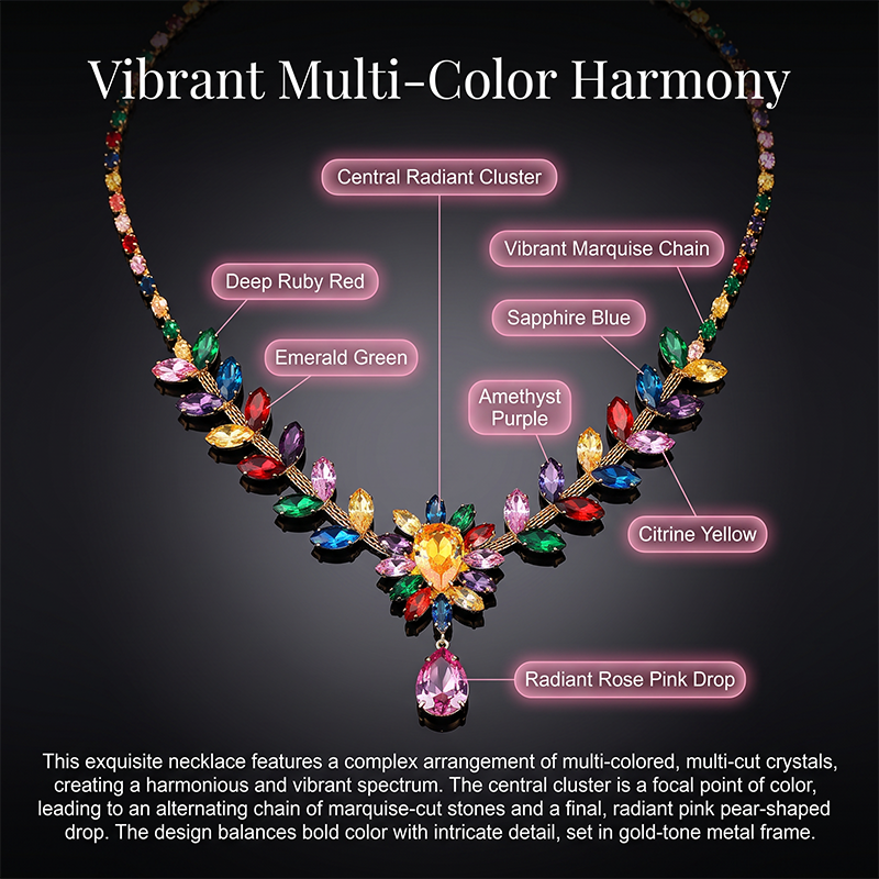 🌈 50% DE RÉDUCTION ! 📿 Ensemble Collier Floral Cristallin – Alliage – Cristaux Micro-Pavés & Couleurs Vives for Femme