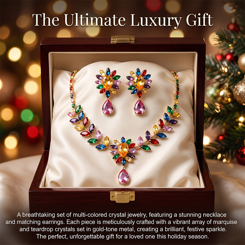 🌈 50% DE RÉDUCTION ! 📿 Ensemble Collier Floral Cristallin – Alliage – Cristaux Micro-Pavés & Couleurs Vives for Femme