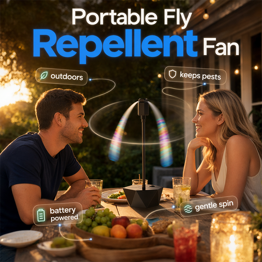 📢📢50% DE RÉDUCTION !! ⏰Ventilateur Répulsif Anti-Mouches Rechargeable USB Rétractable pour Extérieur