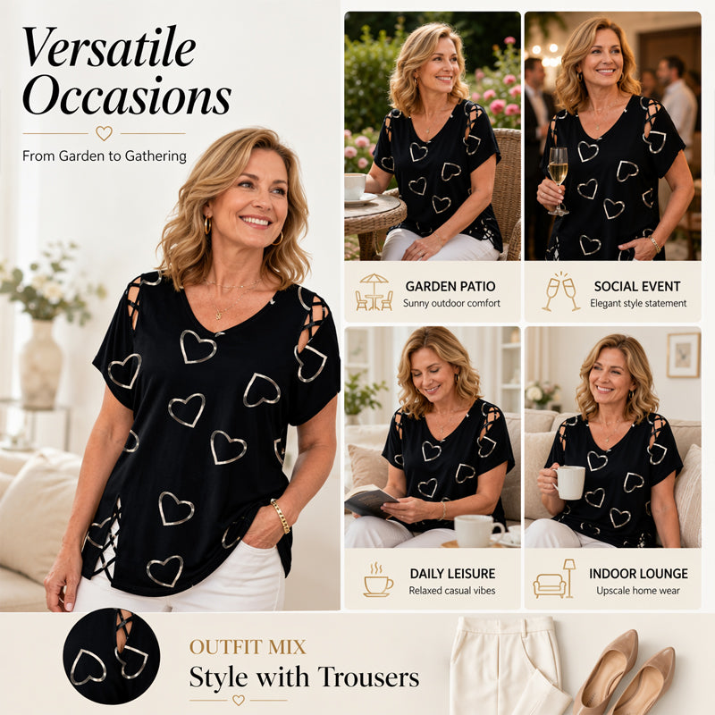 🌿 50 % DE RÉDUCTION MAINTENANT ! 💞 T-shirt Imprimé Cœur Taille Plus – Coupe Étudiée pour Sublimer les Silhouettes Pulpeuses 💃
