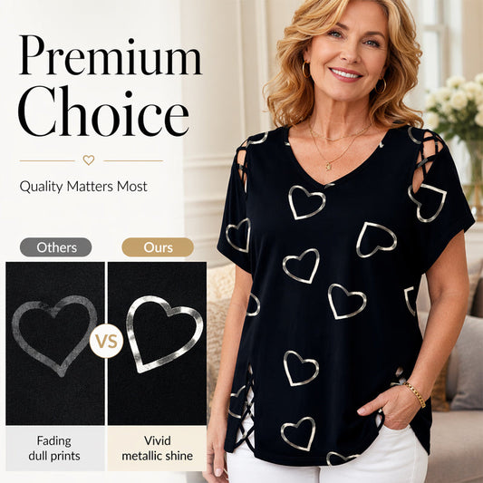 🌿 50 % DE RÉDUCTION MAINTENANT ! 💞 T-shirt Imprimé Cœur Taille Plus – Coupe Étudiée pour Sublimer les Silhouettes Pulpeuses 💃