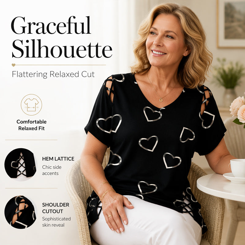 🌿 50 % DE RÉDUCTION MAINTENANT ! 💞 T-shirt Imprimé Cœur Taille Plus – Coupe Étudiée pour Sublimer les Silhouettes Pulpeuses 💃