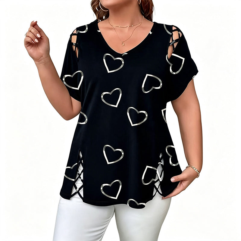 🌿 50 % DE RÉDUCTION MAINTENANT ! 💞 T-shirt Imprimé Cœur Taille Plus – Coupe Étudiée pour Sublimer les Silhouettes Pulpeuses 💃