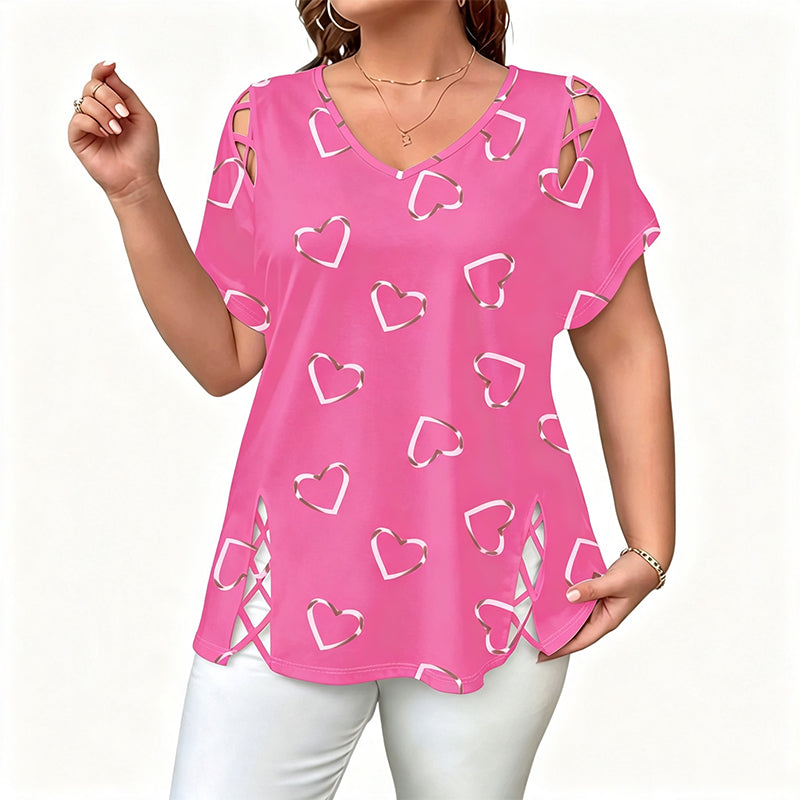 🌿 50 % DE RÉDUCTION MAINTENANT ! 💞 T-shirt Imprimé Cœur Taille Plus – Coupe Étudiée pour Sublimer les Silhouettes Pulpeuses 💃