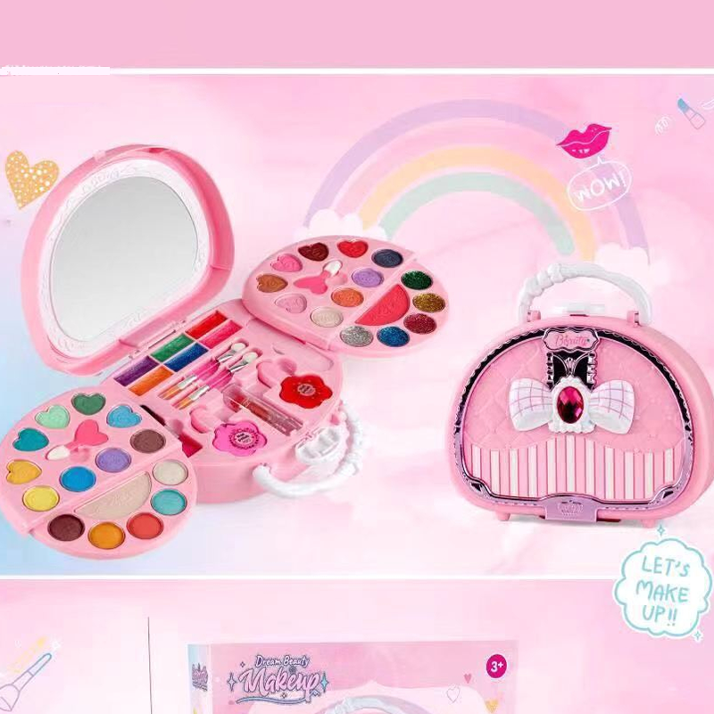 📢 50% DE RÉDUCTION ! 👜 Kit de Maquillage Lavable Enfant – Plastique – Sac à Main Rose & Palette Dépliable for Filles
