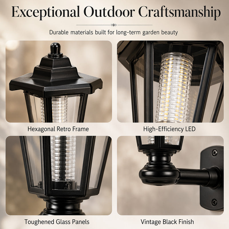 💡 50% DE RÉDUCTION! 🏡 Lampadaire Solaire Rétro Double Tête Hexagonale – Design vintage, solaire & résistant aux intempéries – Parfait pour jardins, allées & terrasses 🌙