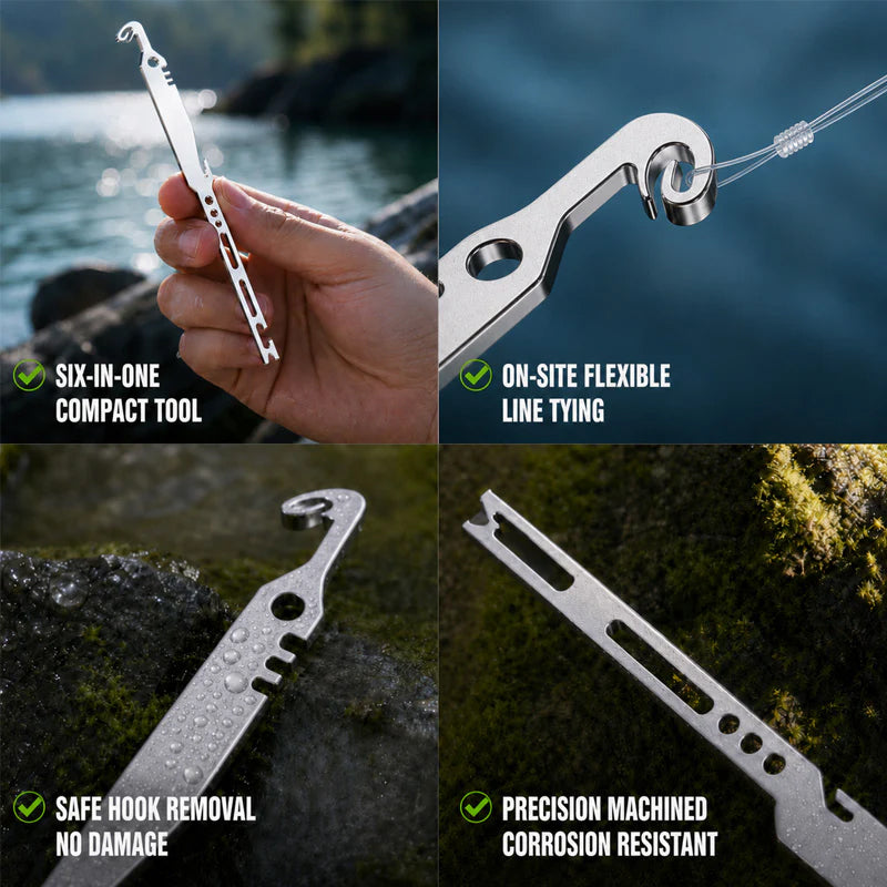 🎣🔥 -50% Outil pêche 6-en-1 compact robuste, décrocheur et noueur polyvalent pour toutes vos sorties en mer ✨