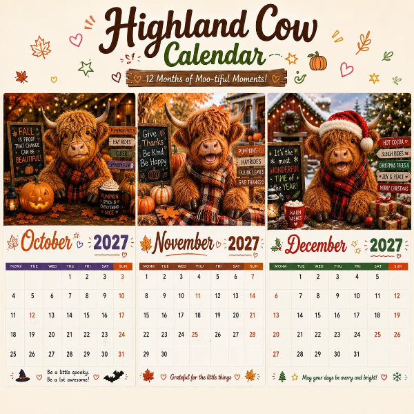🐮Que mai 2027 vous apporte une chance incroyable ! 🔥Calendrier mural humoristique « Highland Cow » 2027 | Calendrier mural au format A4 |