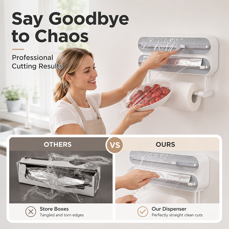 🔪 50% DE RÉDUCTION ! 🧲 Dérouleur Film Alimentaire Magnétique 2-en-1 – ABS & Aluminium – Support Essuie-Tout for Cuisine