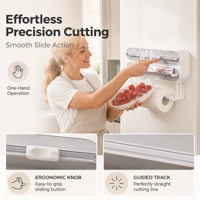 🔪 50% DE RÉDUCTION ! 🧲 Dérouleur Film Alimentaire Magnétique 2-en-1 – ABS & Aluminium – Support Essuie-Tout for Cuisine