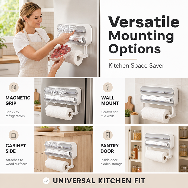 🔪 50% DE RÉDUCTION ! 🧲 Dérouleur Film Alimentaire Magnétique 2-en-1 – ABS & Aluminium – Support Essuie-Tout for Cuisine
