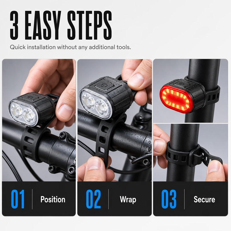 🔋🌊 50k+ vendus · Lampes vélo USB étanches – Autonomie longue, multi-modes, résistent à la pluie et aux éclaboussures, l’équipement indispensable des cyclistes quotidiens 🌙🚲