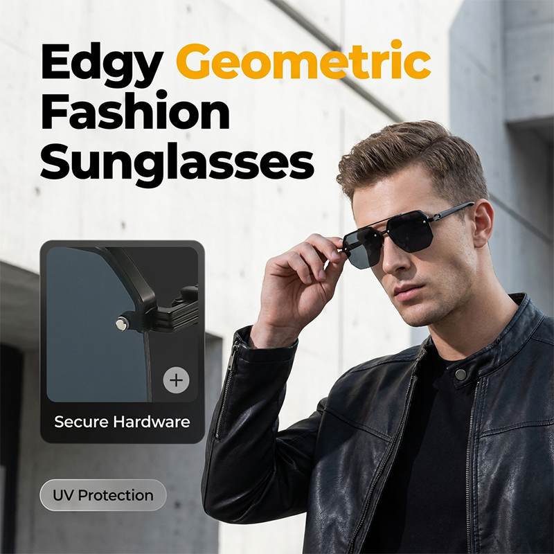 🕶️ 50% DE RÉDUCTION ! ✨ Lunettes de Soleil Géométriques – Métal+PC & Polycarbonate – UV400 & Look Audacieux for Streetwear
