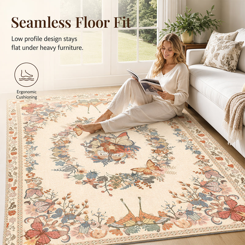 🌿 Tapis à Motifs Floraux – Polyester – Doux & Facile d’Entretien for Salon & Chambre