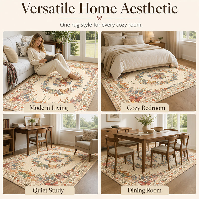 🌿 Tapis à Motifs Floraux – Polyester – Doux & Facile d’Entretien for Salon & Chambre