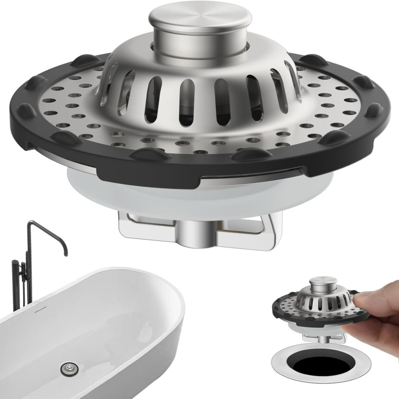 📢📢40% DE RÉDUCTION !! ⏰🍳 Passoire pour Évier de Cuisine Inox – Inox – Anti-Rouille & Double Fonction (Bouchon + Filtre) for Fruits, Légumes & Pâtes