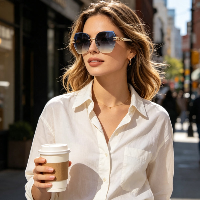 🌬️🕶️ Rimless sunglasses femme – Oubliées sur le nez, verres polarisés de haute qualité, l'accessoire signature des minimalistes élégantes 🤍🏙️