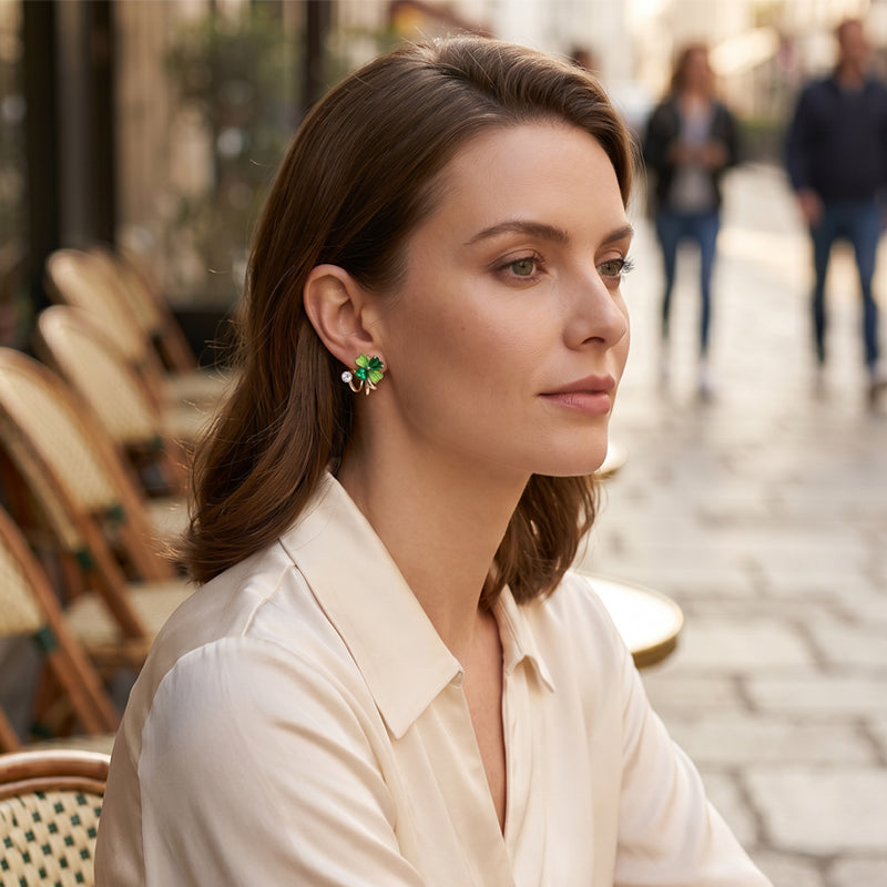 🍀 50% DE RÉDUCTION! ✨ Boucles d'Oreilles Créoles Trèfle à Quatre Feuilles – Argent 925, nœud adorable & finition élégante – Un porte-bonheur chic au quotidien 💚