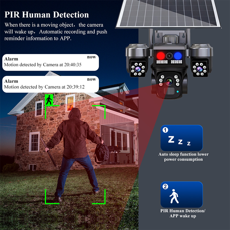 📹✨ PROMO FLASH : 50% DE RÉDUCTION ! Caméra de Surveillance Solaire Sans Fil 3 Objectifs – Vision 3 Écrans Simultanés & Panneau Solaire Intégré for une Protection 360° Sans Angle Mort IP66 ✨