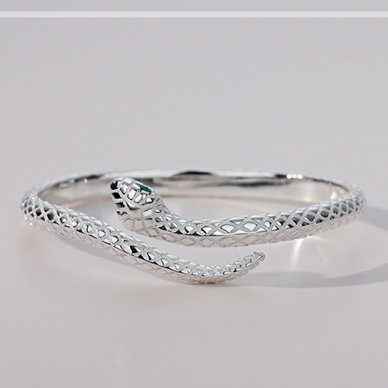 📢📢40% DE RÉDUCTION !! ⏰ 🐍 Bracelet Jonc Serpent Vintage – Manchette Ouverte Réglable avec Écailles Texturées & Yeux Verts ✨