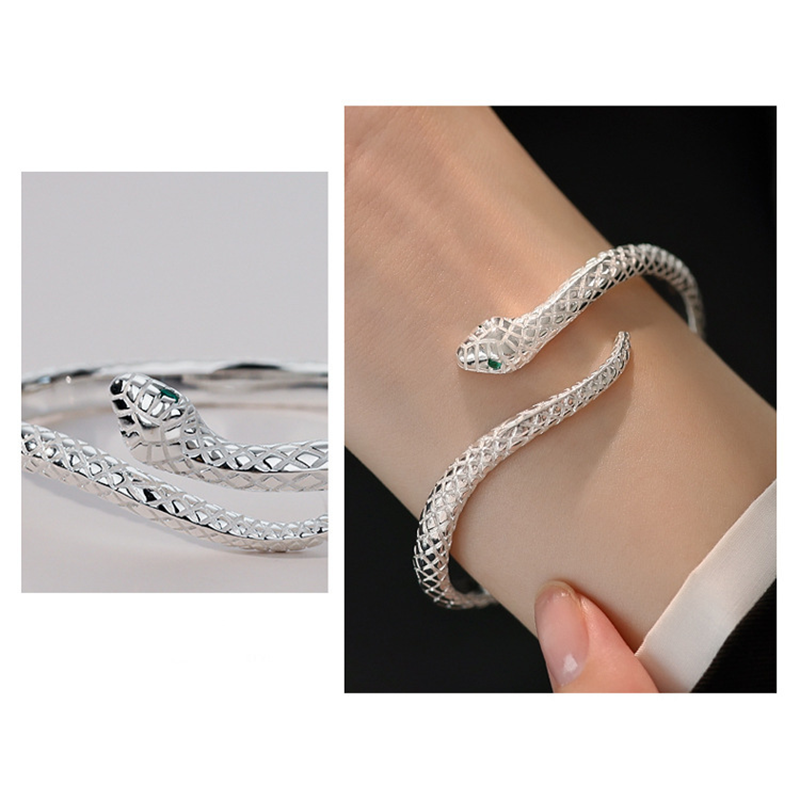📢📢40% DE RÉDUCTION !! ⏰ 🐍 Bracelet Jonc Serpent Vintage – Manchette Ouverte Réglable avec Écailles Texturées & Yeux Verts ✨