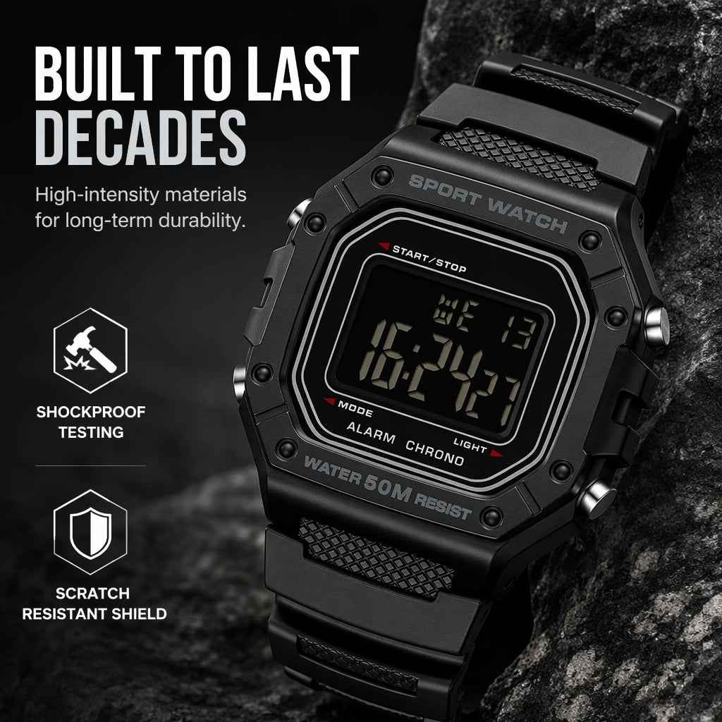 ⌚ 52% DE RÉDUCTION! 💧 Montre Digitale Imperméable Homme LED – 50 M, écran lumineux & robuste – Idéale pour le sport et la pleine nature 🏃‍♂️
