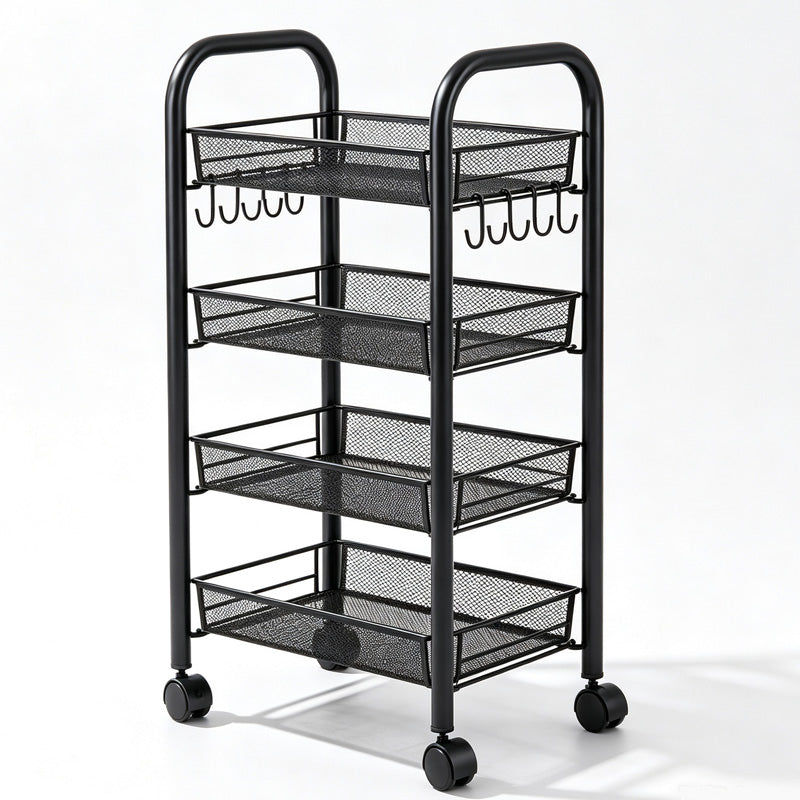 🔩🏠 Chariot de rangement multifonction à roulettes – Acier carbone robuste, grille métallique, rebord 7 cm anti-chute, le soutier mobile élégant pour cuisine, salle de bain et buanderie 💪🧹