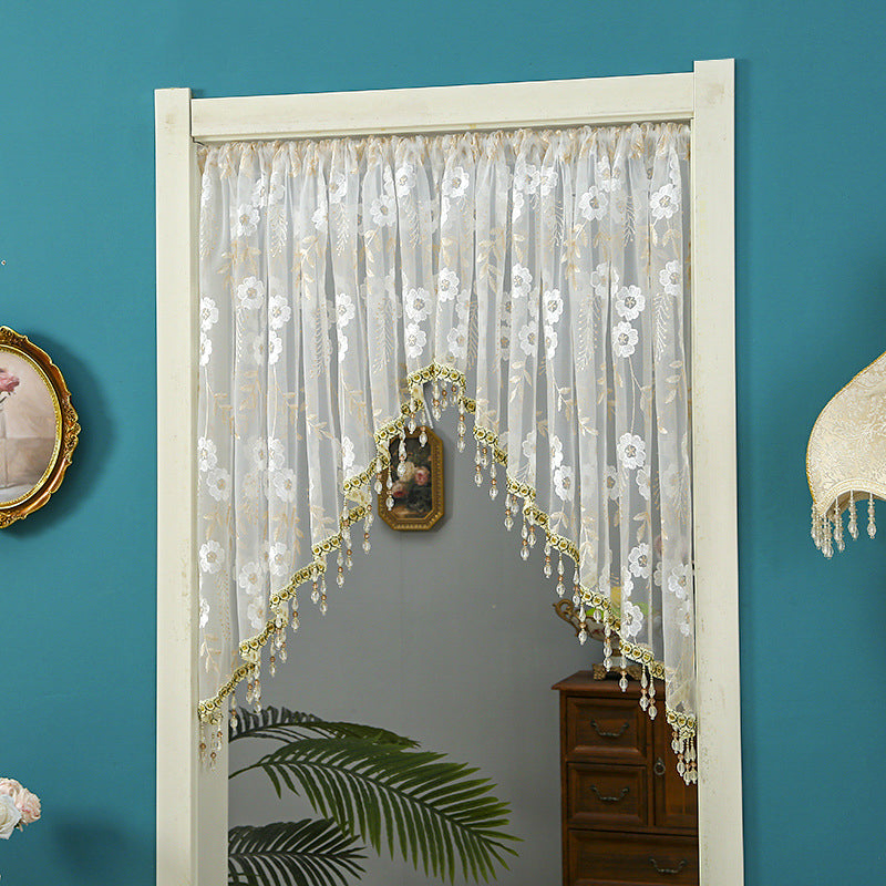 Rideau de porte court en dentelle avec franges