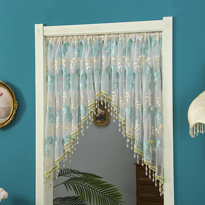 Rideau de porte court en dentelle avec franges