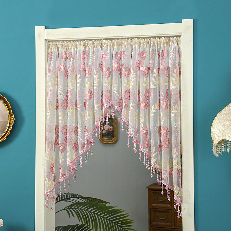 Rideau de porte court en dentelle avec franges