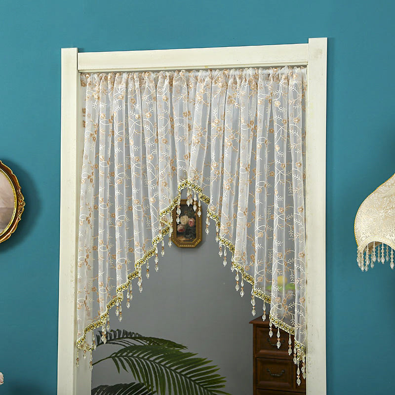 Rideau de porte court en dentelle avec franges