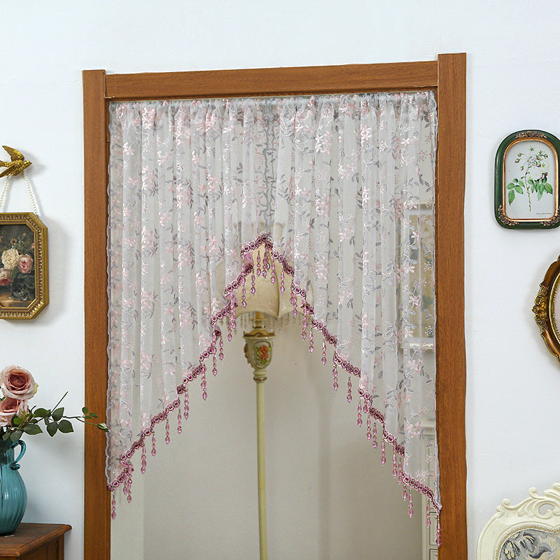 Rideau de porte court en dentelle avec franges
