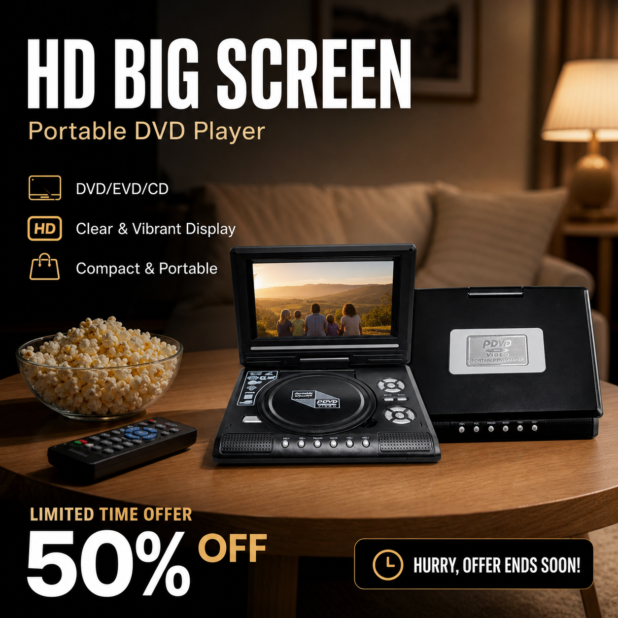 🎬📀 -50% ! 🖥️Lecteur DVD/EVD portable HD 7,8" – Grand écran, rechargeable et compatible DVD/CD/USB/SD – Idéal pour la maison et les voyages