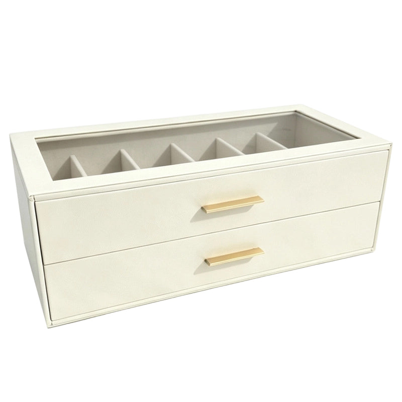 📢📢40% DE RÉDUCTION !! ⏰🔒 Étagère à lunettes 2 niveaux – Boîte transparente, 12 paires, cuir PU & verrou – Protection anti-poussière & rangement élégant ✨
