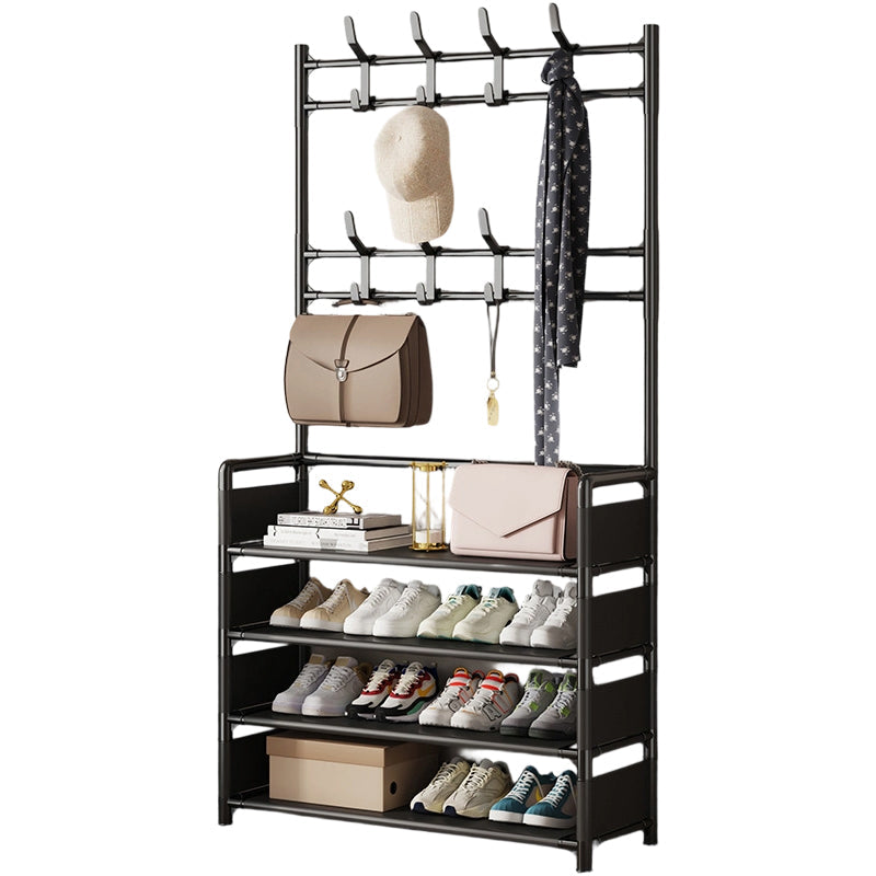 Meuble Vestiaire d'Entrée 3-en-1 – Porte-Manteau & Étagère à Chaussures en Métal