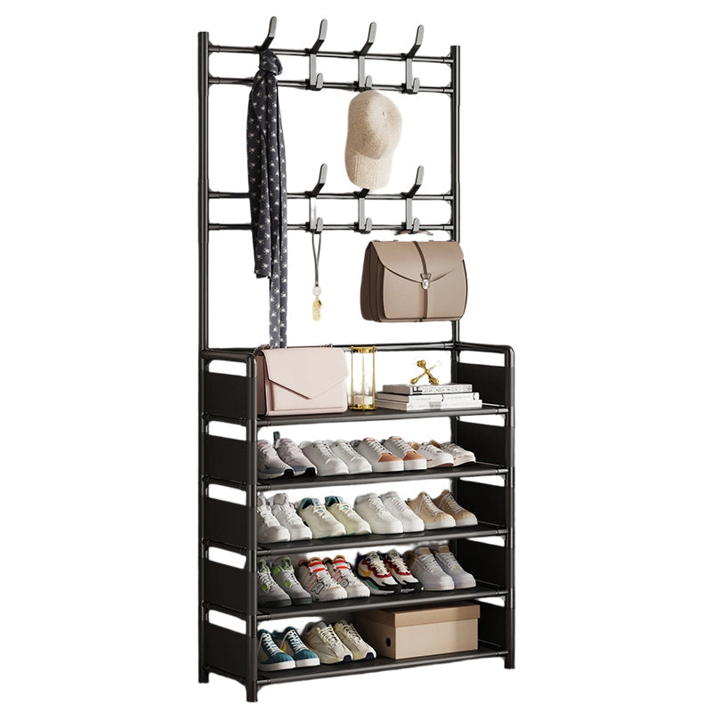 Meuble Vestiaire d'Entrée 3-en-1 – Porte-Manteau & Étagère à Chaussures en Métal