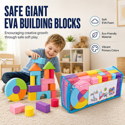 🏰🧸 Jeu de blocs de construction en mousse EVA souple – Grands blocs légers, sans BPA, silencieux et lavables, pour des heures de jeu en toute sécurité 👶🌈