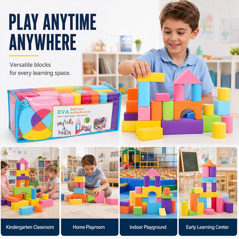 🏰🧸 Jeu de blocs de construction en mousse EVA souple – Grands blocs légers, sans BPA, silencieux et lavables, pour des heures de jeu en toute sécurité 👶🌈