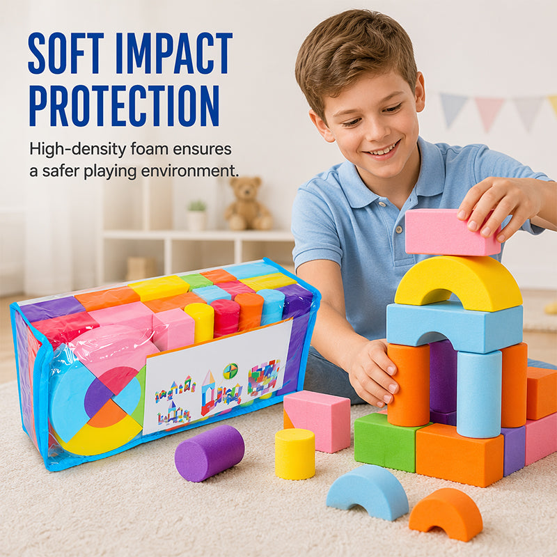🏰🧸 Jeu de blocs de construction en mousse EVA souple – Grands blocs légers, sans BPA, silencieux et lavables, pour des heures de jeu en toute sécurité 👶🌈