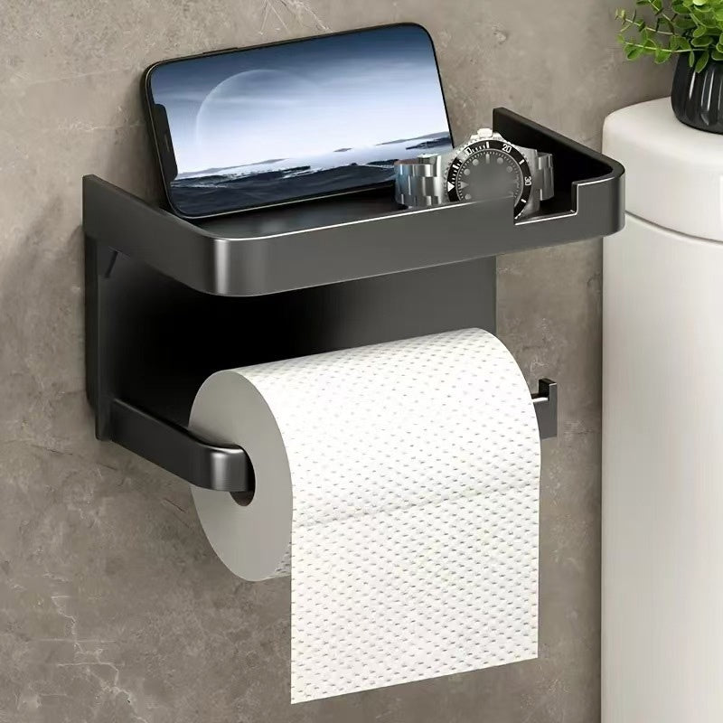 Wall-Mounted Toilet Paper Holder with Storage Shelf