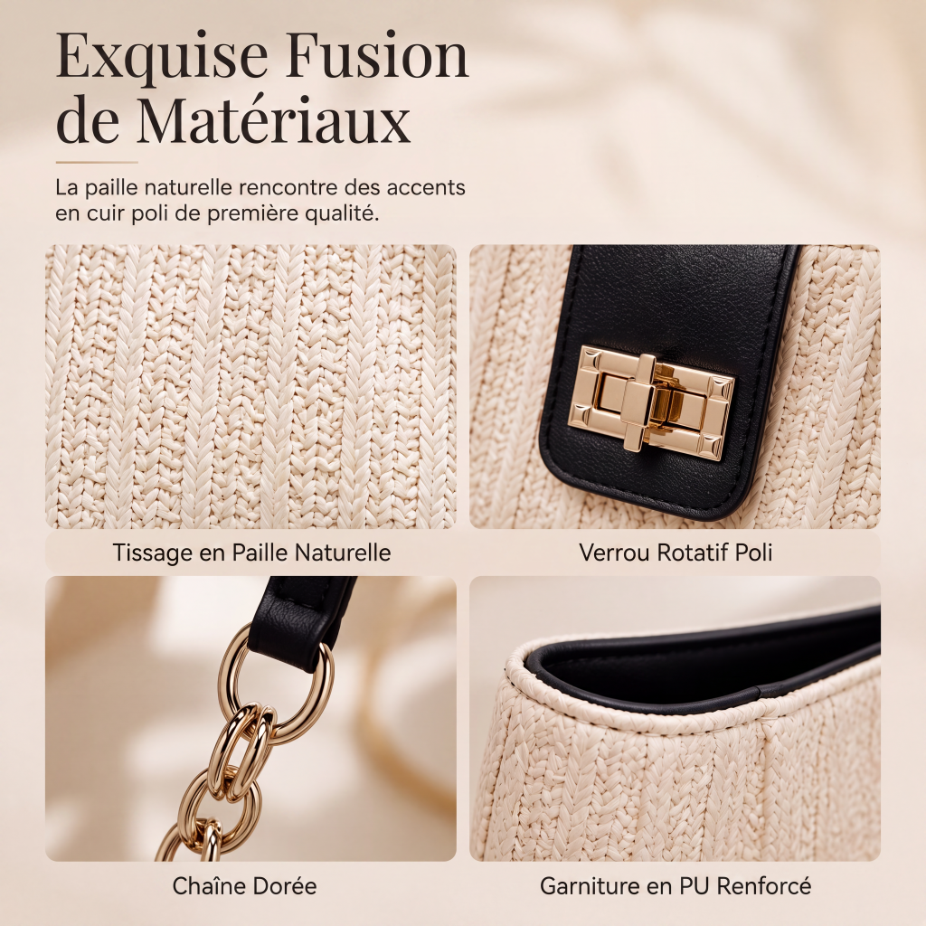 🧺👜 Sac d’été en paille tressée – Ultra-léger, anse réglable, magnifique texture artisanale, assez grand pour glisser une serviette de plage, des lunettes et même une baguette sous le bras 🥖🏖️