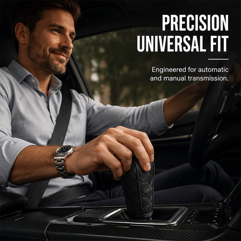 🚗 50% DE RÉDUCTION! 🧵 Cache Pommeau de Levier de Vitesse – Cuir PU perforé, protection tri-couche & universel – Style et confort pour l'intérieur de votre auto 🛡️