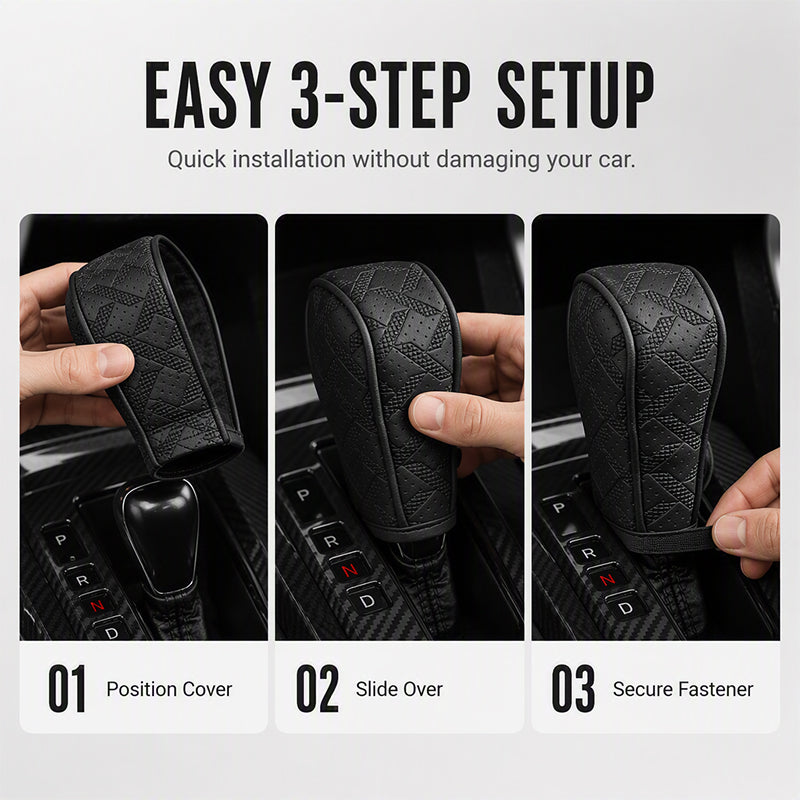 🚗 50% DE RÉDUCTION! 🧵 Cache Pommeau de Levier de Vitesse – Cuir PU perforé, protection tri-couche & universel – Style et confort pour l'intérieur de votre auto 🛡️