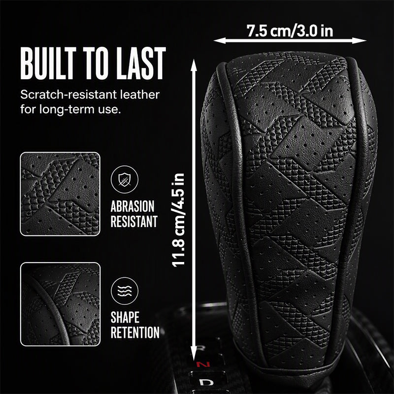 🚗 50% DE RÉDUCTION! 🧵 Cache Pommeau de Levier de Vitesse – Cuir PU perforé, protection tri-couche & universel – Style et confort pour l'intérieur de votre auto 🛡️