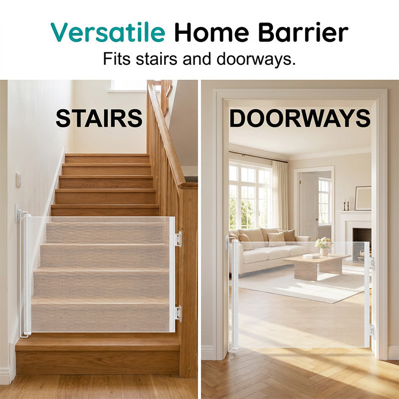 🛡️ 50% DE RÉDUCTION! 🐾 Barrière de Sécurité Intérieure Réglable – Acier inoxydable, sans perçage & anti-griffes – Idéale pour protéger bébés et animaux à la maison 🏡