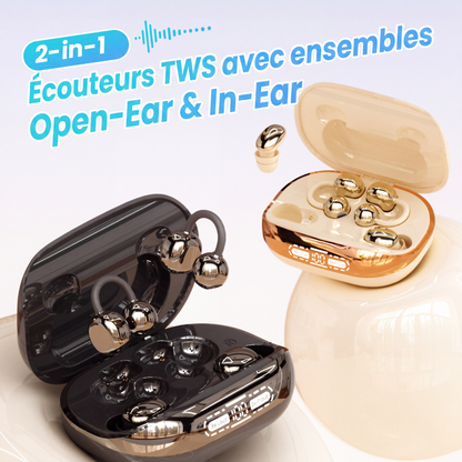 📢📢40% DE RÉDUCTION !! ⏰ Écouteurs TWS 2-en-1 avec Kits Oreille Ouverte et Intra-Auriculaires – Bluetooth 6.0 & Audio Directionnelle pour Sport et Sommeil 🏃💤