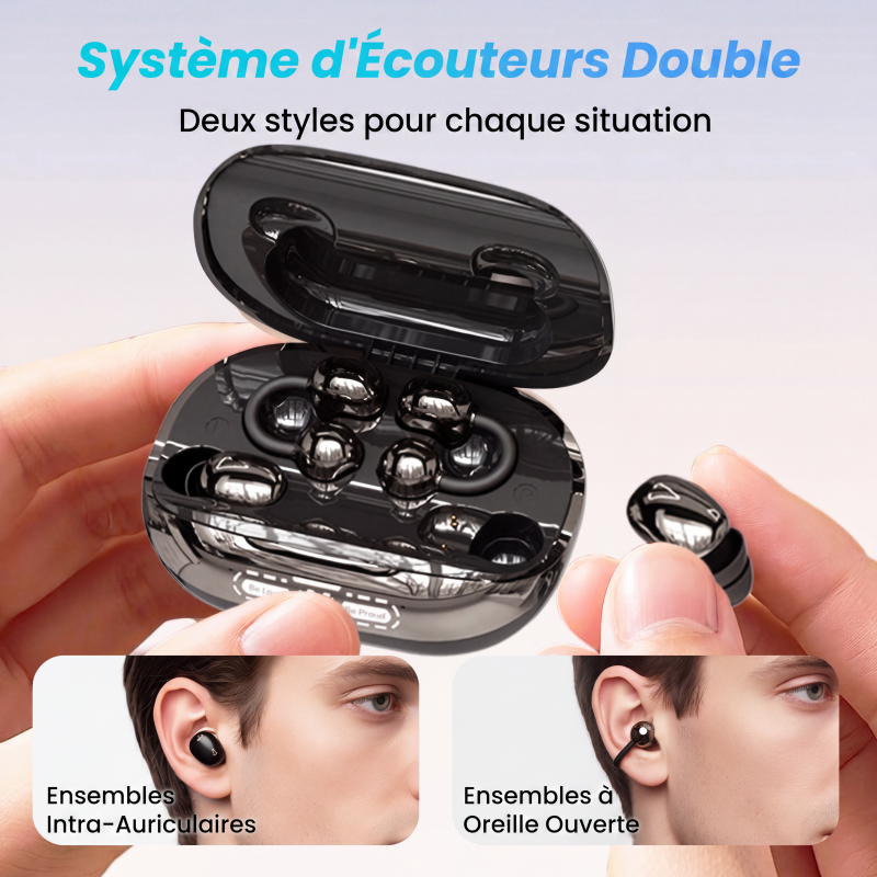 📢📢40% DE RÉDUCTION !! ⏰ Écouteurs TWS 2-en-1 avec Kits Oreille Ouverte et Intra-Auriculaires – Bluetooth 6.0 & Audio Directionnelle pour Sport et Sommeil 🏃💤