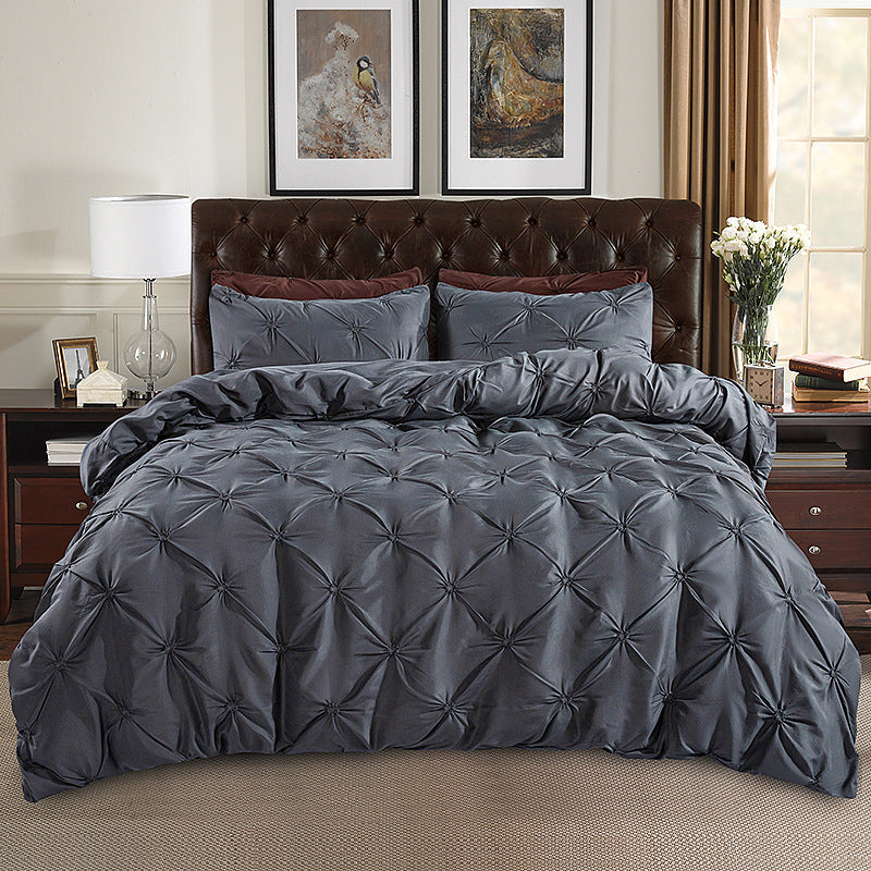 🏠💤 -50% ! 🌙Parure de Couette 3 Pièces à Plis Pintuck – Fibre Chimique – Fermeture à Glissière Cachée & Lavable en Machine pour Chambre Élégante