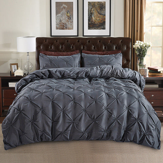 🏠💤 -50% ! 🌙Parure de Couette 3 Pièces à Plis Pintuck – Fibre Chimique – Fermeture à Glissière Cachée & Lavable en Machine pour Chambre Élégante